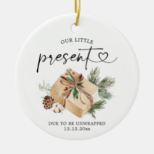 Rustic Kraft Christmas Pregnancy Announcement Gift Ceramic Tree Decoration