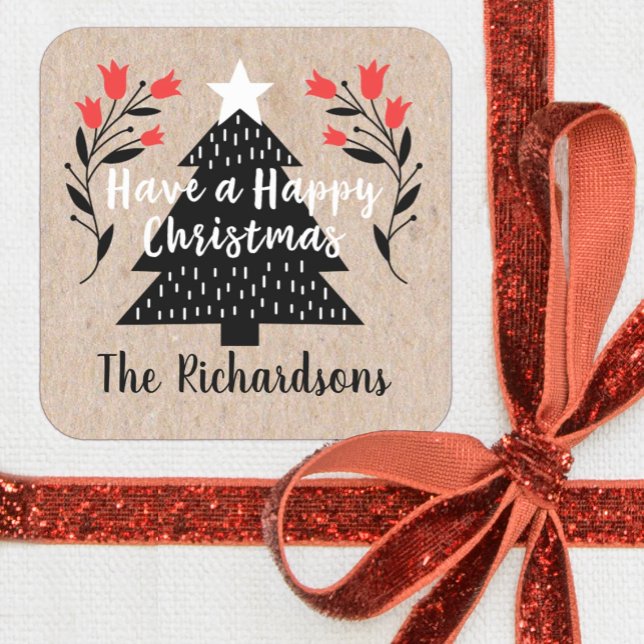 Rustic Kraft Christmas Tree Gift Tag (A cute Kraft Christmas sticker featuring a Christmas tree.)
