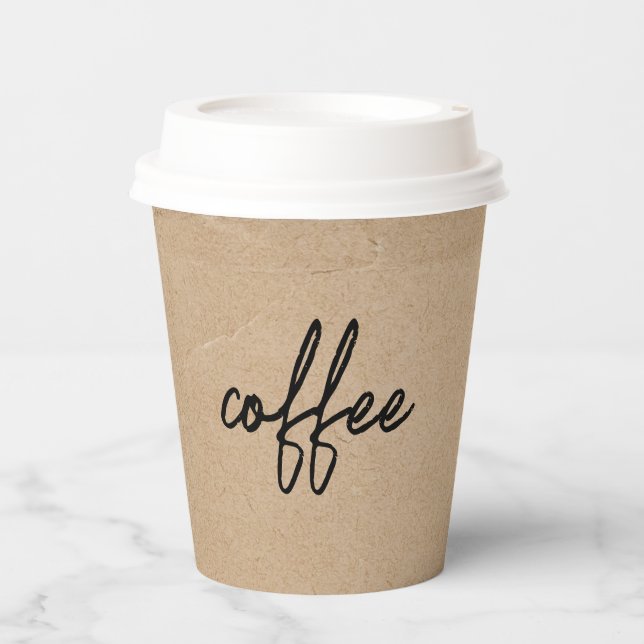 Rustic Kraft "coffee" Minimalist Script Paper Cups (Front)