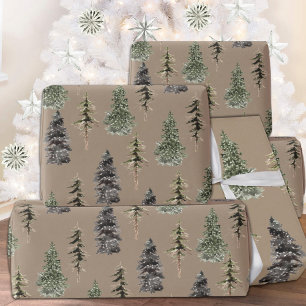 Rustic Kraft Colour Winter Woodland Spruce Trees Wrapping Paper