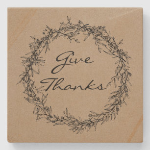 Rustic Kraft Coloured Give Thanks Stone Coaster
