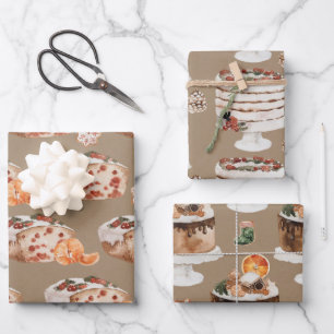 Rustic Kraft Cranberry Loaf & Christmas Cakes Wrapping Paper Sheet