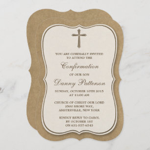 Rustic Kraft Cross Holy Communion Or Confirmation Invitation