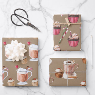 Rustic Kraft Cupcakes Cocoa & Lattes Wrapping Paper Sheet