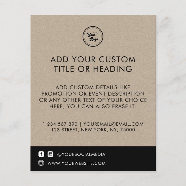 Rustic Kraft Custom Business Logo & Social Media Flyer (Front)