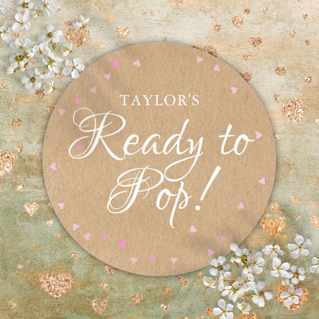 Rustic Kraft Cute Pink Hearts Ready to Pop Classic Round Sticker (Rustic Kraft Cute Pink Hearts Ready to Pop Classic Round Sticker)