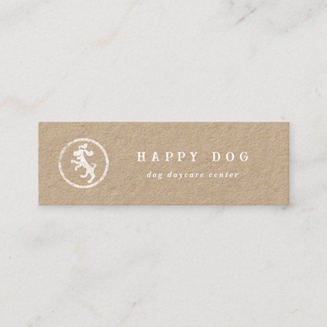 Rustic kraft dancing dog logo mini business card (Front)