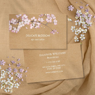 Rustic Kraft Delicate Pink Blossom Floral Business Card