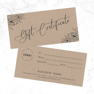 Rustic Kraft Drawn Floral Beauty Gift Certificate 