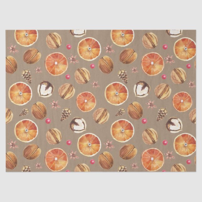 Rustic Kraft Dried Orange Slices Spices & Cloves  Tissue Paper (Front)