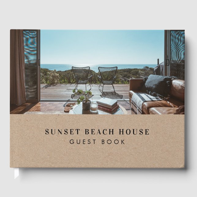 Rustic Kraft Earthy Villa Rental Vacation House Guest Book (Front)