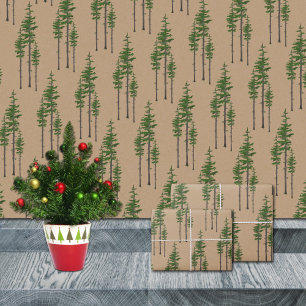 Rustic Kraft Eastern Pine Forest Woodland Wrapping Paper Sheet