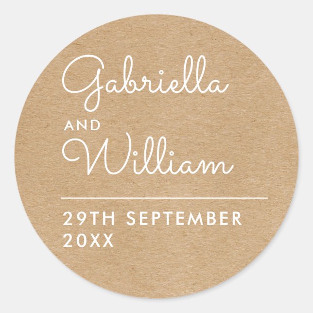 Rustic Kraft Elegant Script Favour Classic Round Sticker (Front)