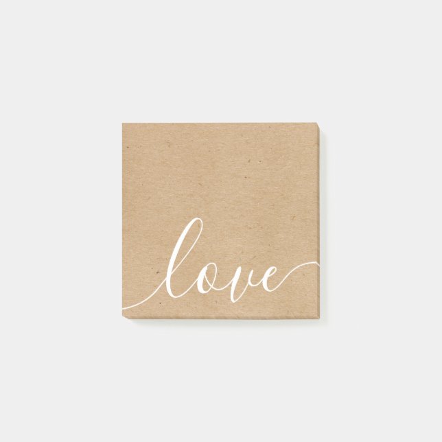 Rustic Kraft Elegant Script Love Post-it Notes (Front)