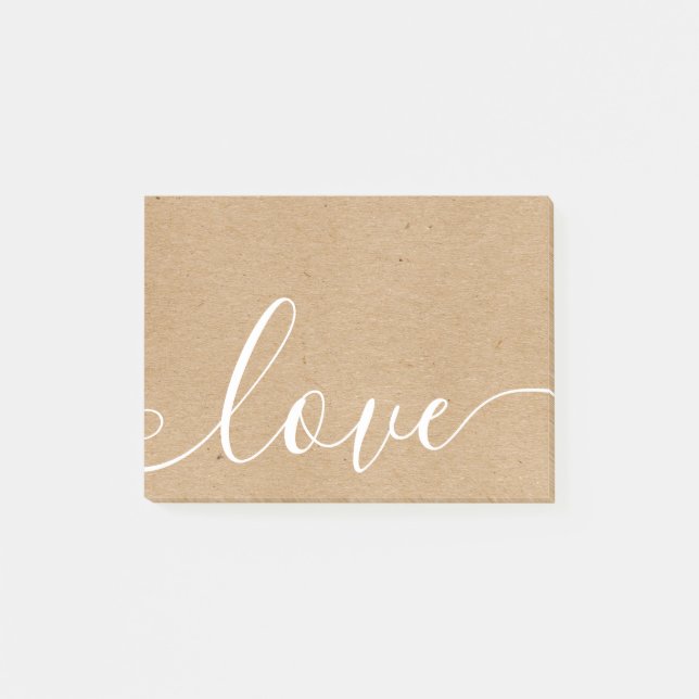 Rustic Kraft Elegant Script Love Post-it Notes (Front)