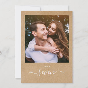 Rustic Kraft Elegant Script Photo Table Number