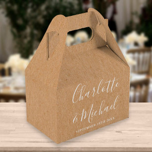 Rustic Kraft Elegant Signature Script Wedding Favo Favour Box