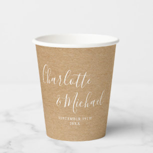 Rustic Kraft Elegant Signature Script Wedding Paper Cups