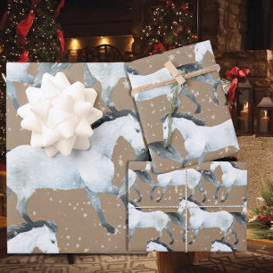 Rustic Kraft Elegant Snowy White Horse Wrapping Paper Sheet