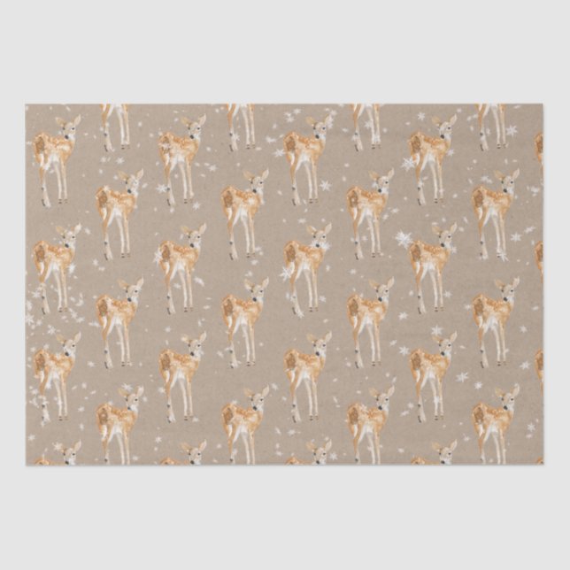 Rustic Kraft Elegant Snowy Winter Animals Doe Deer Tissue Paper (Front)