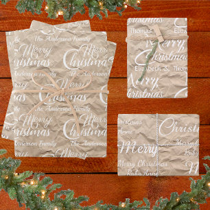 Rustic Kraft Elegant White Script Merry Christmas Wrapping Paper Sheet