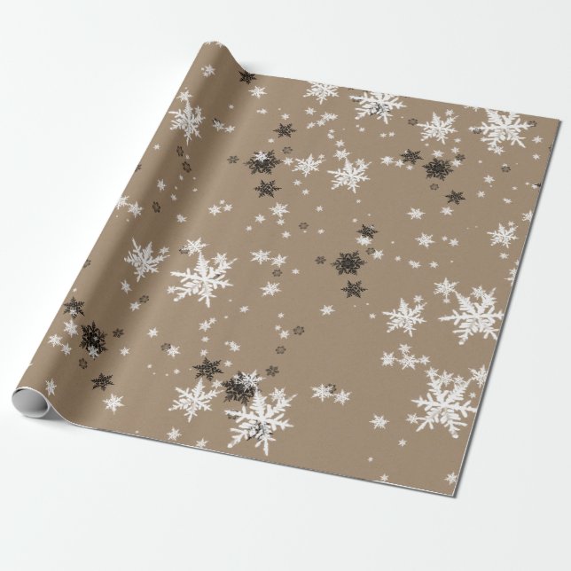 Rustic Kraft Elegant White Snowflakes Wrapping Paper (Unrolled)
