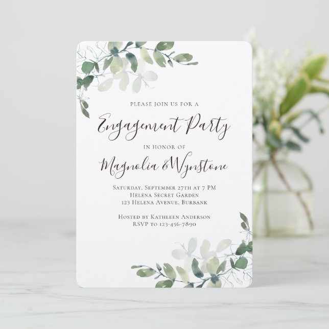 Rustic Kraft Eucalyptus Engagement Party Invitation (Standing Front)