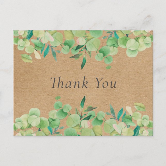 Rustic Kraft Eucalyptus Leaves Business Thank You Postcard (Front)