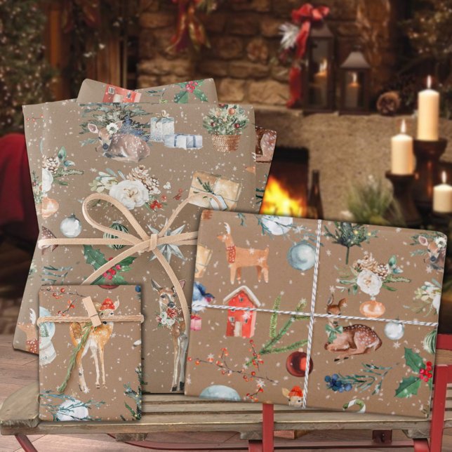 Rustic Kraft Everything Christmas Wrapping Paper Sheet (Rustic Kraft Everything Christmas Holiday Gift Wrapping Paper Sheets Trio)