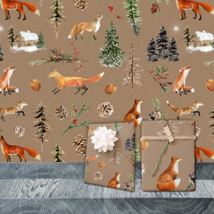 Rustic Kraft Everything Forest Woodland Red Fox Wrapping Paper Sheet
