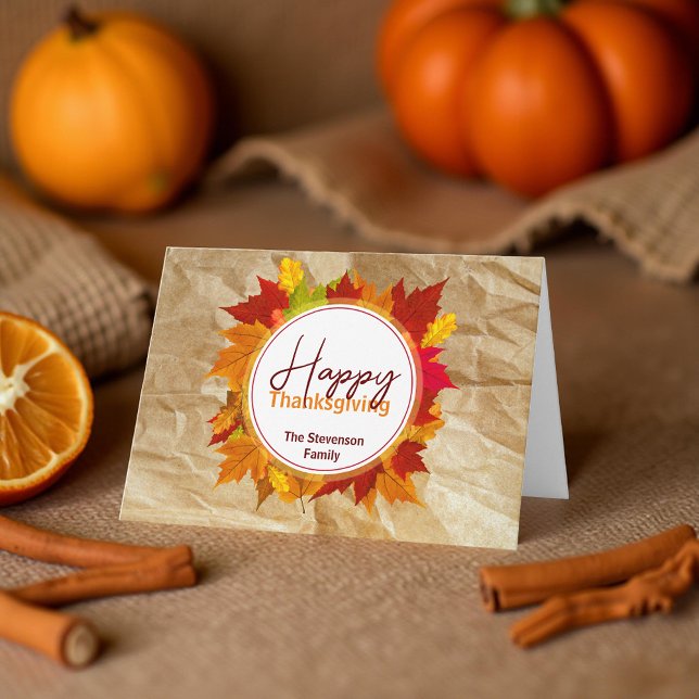 Rustic Kraft Fall Leaves Family Thanksgiving Card (Creator Uploaded)