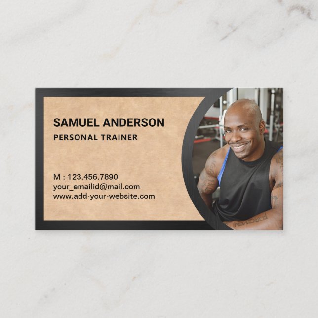 Rustic Kraft Fitness Personal Trainer Photo Business Card (Front)