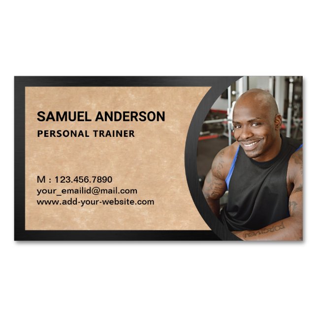 Rustic Kraft Fitness Personal Trainer Photo Magnetic Business Card (Front)