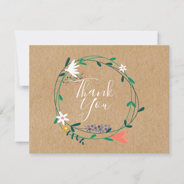Rustic Kraft Floral Garland Business Thank You Card (Front)