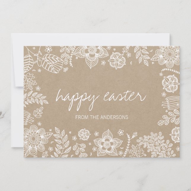 Rustic Kraft Floral Happy Easter Card (Front)
