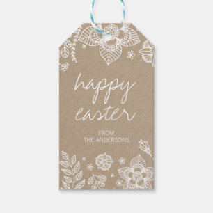 Rustic Kraft Floral Happy Easter Gift Tag