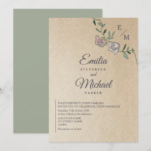 Rustic Kraft Floral Monogram Wedding  Invitation