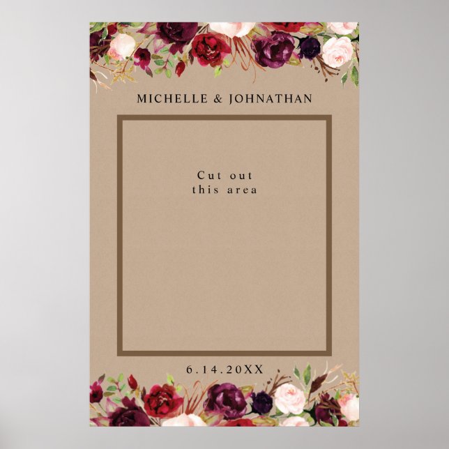 Rustic Kraft Floral Photo Prop Selfie Frame Poster (Front)