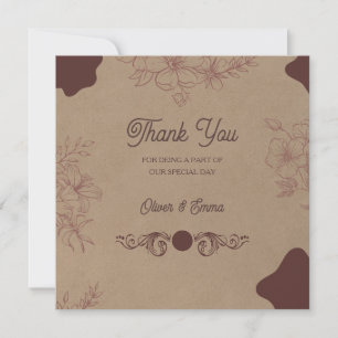 Rustic Kraft Floral Wedding Thank You Card