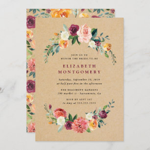 Rustic Kraft Floral Wreath Bridal Shower Invitation