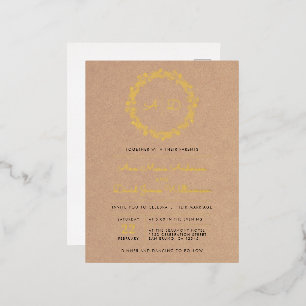 Rustic Kraft Floral Wreath Wedding Foil Invitation Postcard