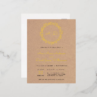 Rustic Kraft Floral Wreath Wedding Foil Invitation Postcard
