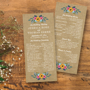Rustic Kraft Floral Wreath Wedding Program Rack Card