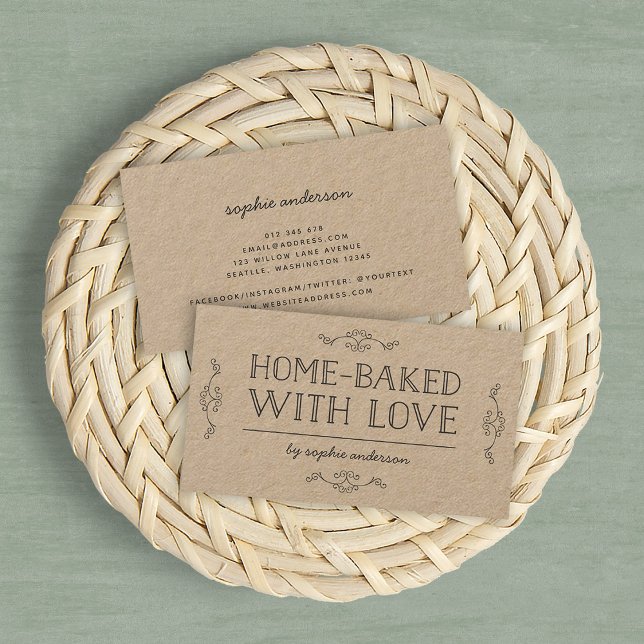 Rustic Kraft Flourishes Home Baked With Love Business Card (Creator Uploaded)