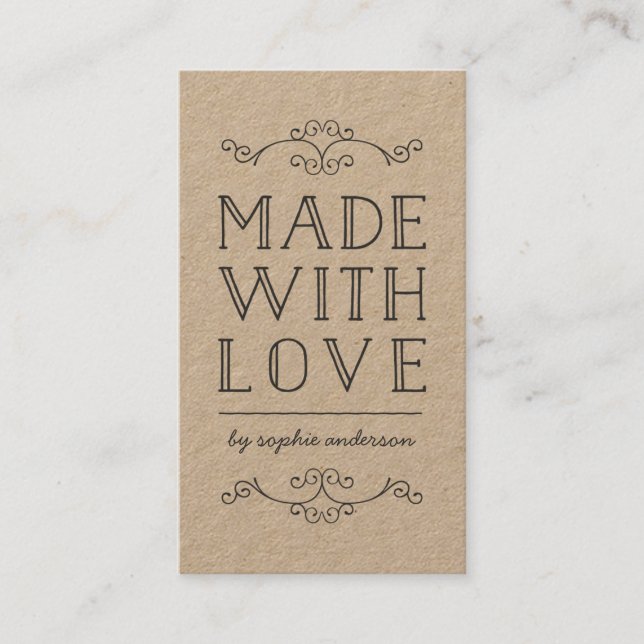 Rustic Kraft Flourishes Made With Love Business Card (Front)