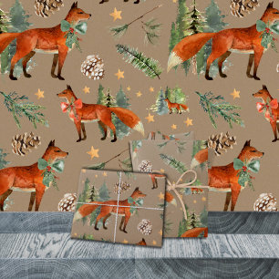 Rustic Kraft Fox In The Forest Wrapping Paper Sheet