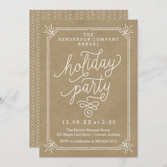 Rustic Kraft Frame Annual Holiday Party Invite (Front/Back)
