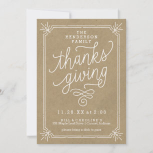 Rustic Kraft Frame Family Thanksgiving Dinner Invitation