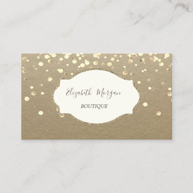 Rustic Kraft, Frame Gold  Confetti Business Card (Front)