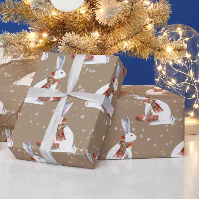 Rustic Kraft Gift Giving Arctic Hare Bunny Rabbit Wrapping Paper (Holidays)